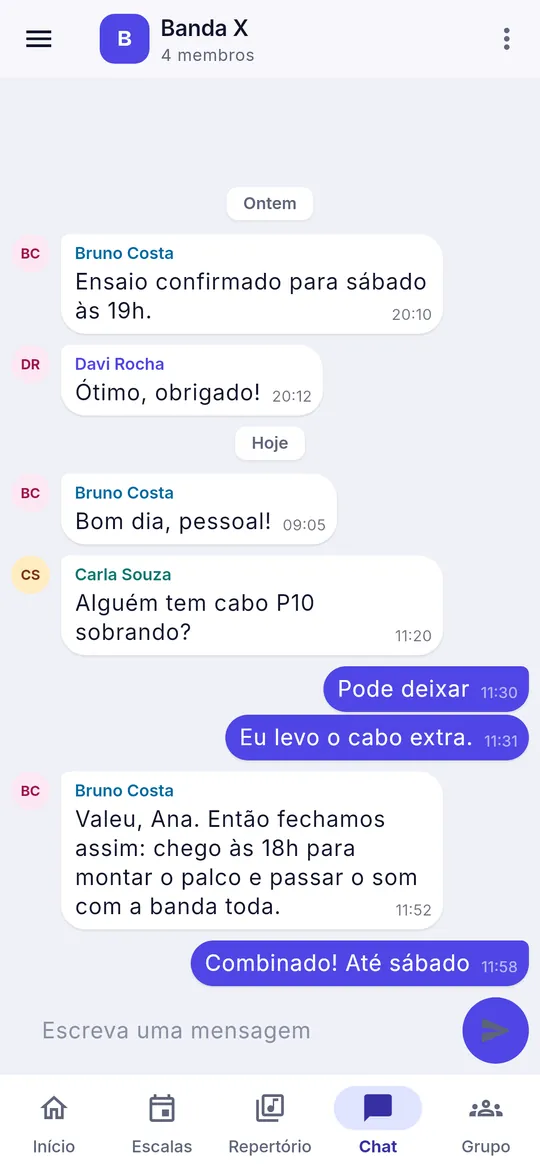 Chat do grupo